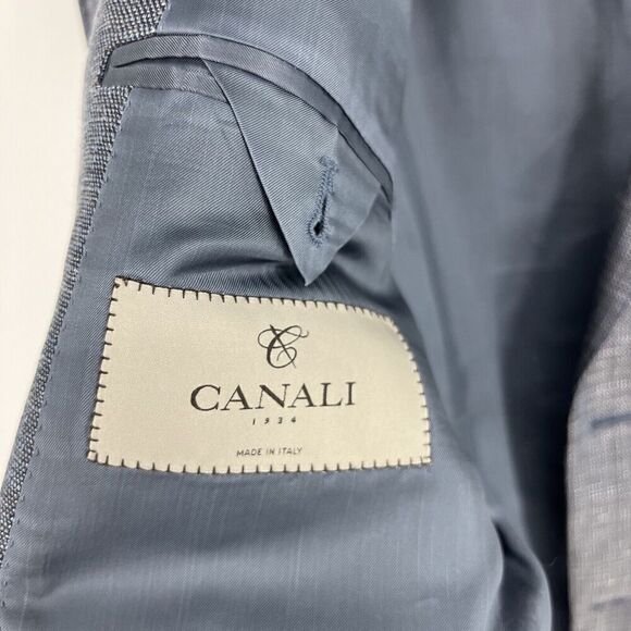 Canali Jacket Size 44L Mens Blue Wool Silk Linen 13290 Two Button Blazer Italy - Picture 5 of 13